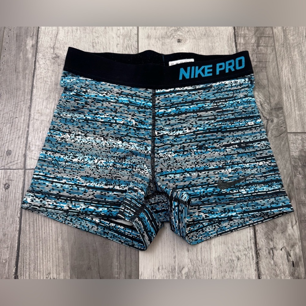 Nike Women's Pro 3" Static Running Athletic Short Size Small Blue Multi